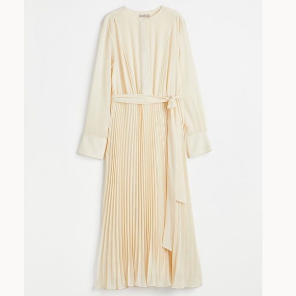 h&m tie belt dress cream Women's Cream/floral Oversized Tie-Belt Dress